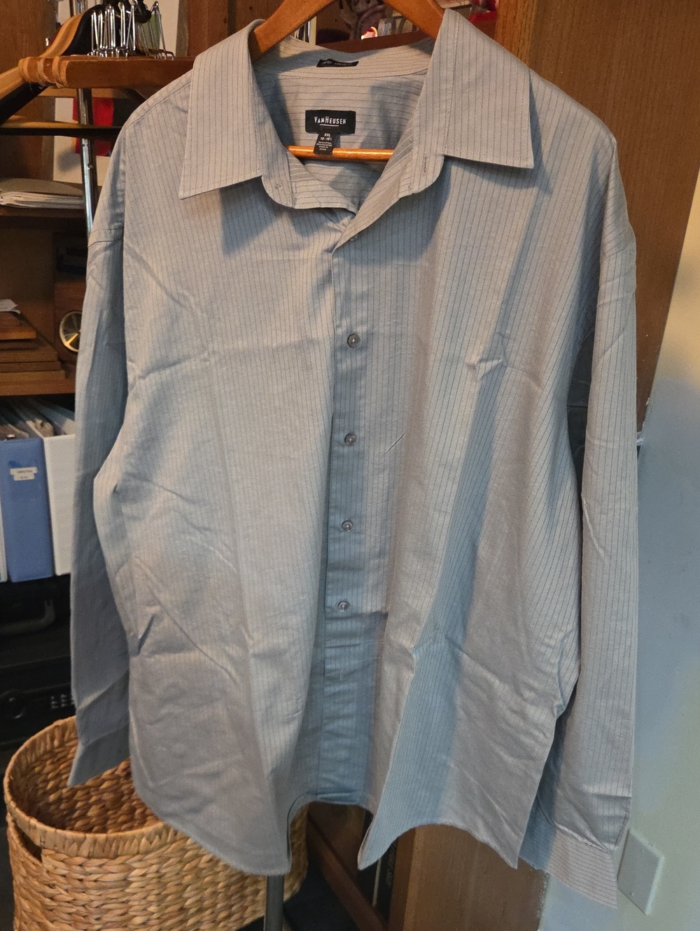 Van Heusen Men’s Light Gray Pinstripe Dress Shirt